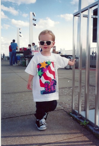 My son Harry, awaiting Fourth of July fireworks on Milwaukee's lakefront, 1992.